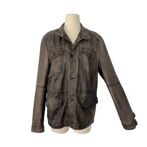 Tod's Distressed Stone Wash Field Leather Jacket Button-Down L Mens Multi Pocket